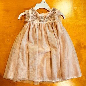 Catherine Malandrino pink dress w/ glitter gold flowers & tulle (24 mo)